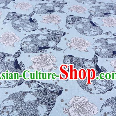 Chinese Traditional Costume Royal Palace Rabbit Flowers Pattern Blue Fabric, Chinese Ancient Clothing Drapery Hanfu Cheongsam Material