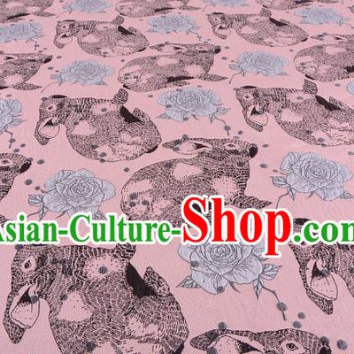 Chinese Traditional Costume Royal Palace Rabbit Flowers Pattern Pink Fabric, Chinese Ancient Clothing Drapery Hanfu Cheongsam Material
