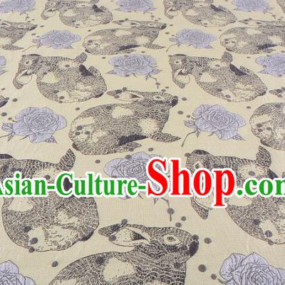 Chinese Traditional Costume Royal Palace Rabbit Flowers Pattern Yellow Fabric, Chinese Ancient Clothing Drapery Hanfu Cheongsam Material