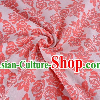 Chinese Traditional Costume Royal Palace Printing Rose Pink Brocade Fabric, Chinese Ancient Clothing Drapery Hanfu Cheongsam Material