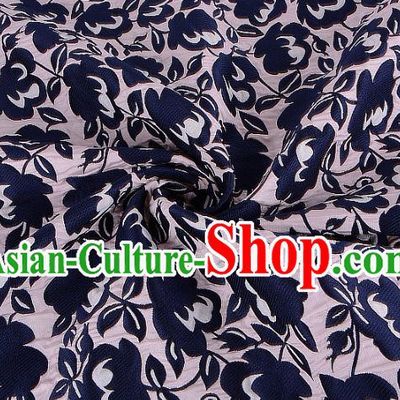 Chinese Traditional Costume Royal Palace Printing Flowers Navy Brocade Fabric, Chinese Ancient Clothing Drapery Hanfu Cheongsam Material