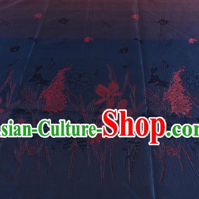 Chinese Traditional Costume Royal Palace Printing Navy Brocade Fabric, Chinese Ancient Clothing Drapery Hanfu Cheongsam Material
