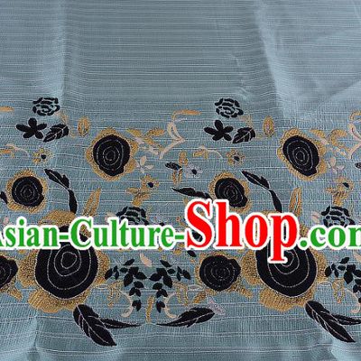 Chinese Traditional Costume Royal Palace Printing Rose Blue Brocade Fabric, Chinese Ancient Clothing Drapery Hanfu Cheongsam Material