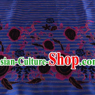 Chinese Traditional Costume Royal Palace Printing Rose Deep Blue Brocade Fabric, Chinese Ancient Clothing Drapery Hanfu Cheongsam Material