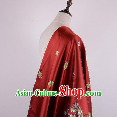 Chinese Traditional Costume Royal Palace Printing Phoenix Red Brocade Fabric, Chinese Ancient Clothing Drapery Hanfu Cheongsam Material