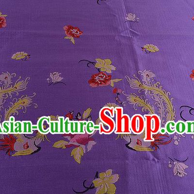 Chinese Traditional Costume Royal Palace Printing Phoenix Purple Brocade Fabric, Chinese Ancient Clothing Drapery Hanfu Cheongsam Material