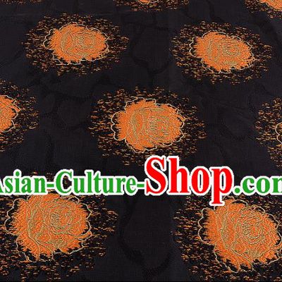 Chinese Traditional Costume Royal Palace Printing Rose Black Brocade Fabric, Chinese Ancient Clothing Drapery Hanfu Cheongsam Material
