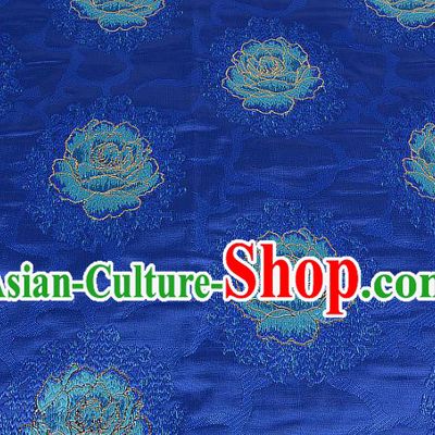 Chinese Traditional Costume Royal Palace Printing Rose Blue Brocade Fabric, Chinese Ancient Clothing Drapery Hanfu Cheongsam Material