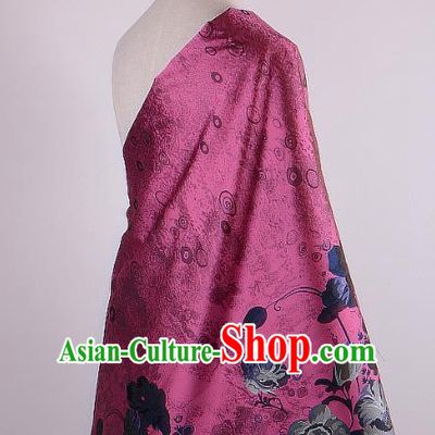 Chinese Traditional Costume Royal Palace Printing Lotus Rosy Brocade Fabric, Chinese Ancient Clothing Drapery Hanfu Cheongsam Material