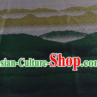 Chinese Traditional Costume Royal Palace Ink Painting Pattern Green Brocade Fabric, Chinese Ancient Clothing Drapery Hanfu Cheongsam Material
