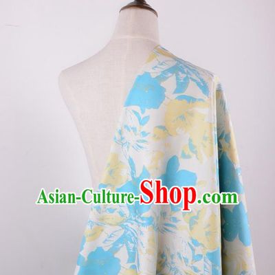 Chinese Traditional Costume Royal Palace Blue Flowers Pattern Brocade Fabric, Chinese Ancient Clothing Drapery Hanfu Cheongsam Material