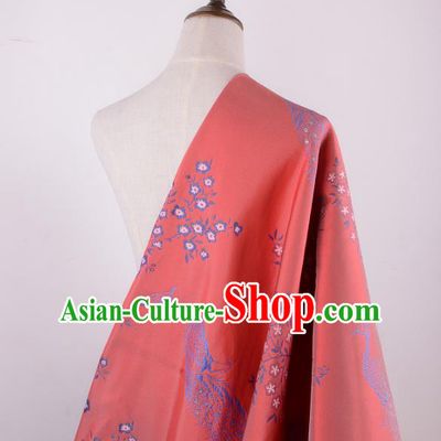 Chinese Traditional Costume Royal Palace Printing Peacock Pattern Red Brocade Fabric, Chinese Ancient Clothing Drapery Hanfu Cheongsam Material