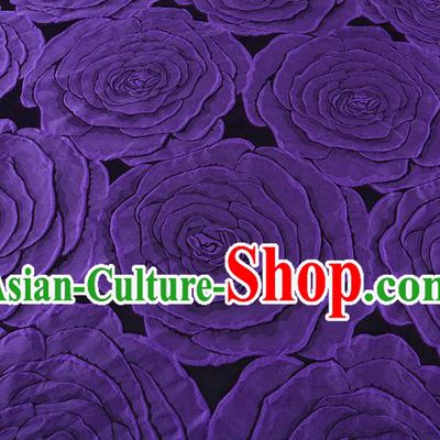 Chinese Traditional Costume Royal Palace Printing Purple Rose Pattern Brocade Fabric, Chinese Ancient Clothing Drapery Hanfu Cheongsam Material