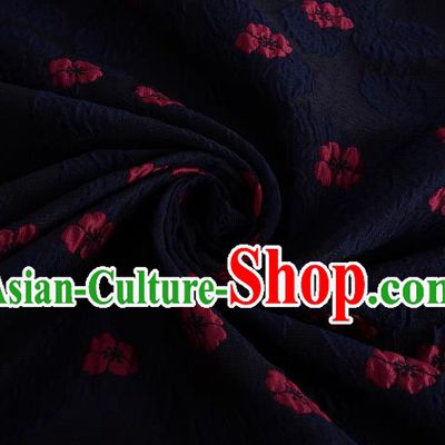 Chinese Traditional Costume Royal Palace Printing Four-leaf Clover Pattern Navy Brocade Fabric, Chinese Ancient Clothing Drapery Hanfu Cheongsam Material