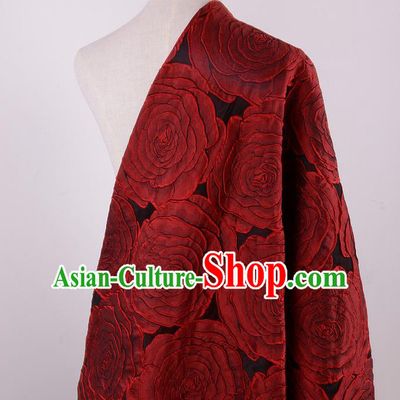 Chinese Traditional Costume Royal Palace Printing Red Rose Pattern Brocade Fabric, Chinese Ancient Clothing Drapery Hanfu Cheongsam Material