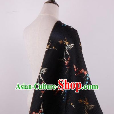 Chinese Traditional Costume Royal Palace Printing Wintersweet Pattern Black Brocade Fabric, Chinese Ancient Clothing Drapery Hanfu Cheongsam Material