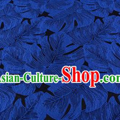 Chinese Traditional Costume Royal Palace Printing Blue Leaf Pattern Brocade Fabric, Chinese Ancient Clothing Drapery Hanfu Cheongsam Material