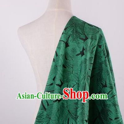 Chinese Traditional Costume Royal Palace Printing Green Leaf Pattern Brocade Fabric, Chinese Ancient Clothing Drapery Hanfu Cheongsam Material