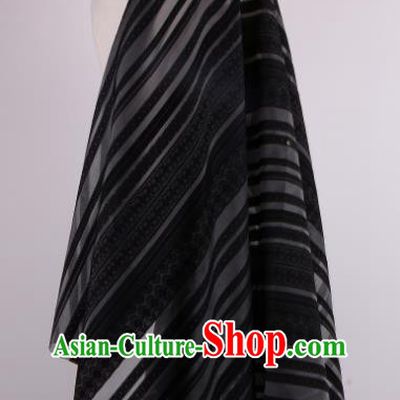 Chinese Traditional Costume Royal Palace Stripe Pattern Black Brocade Fabric, Chinese Ancient Clothing Drapery Hanfu Cheongsam Material