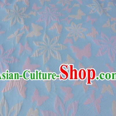 Chinese Traditional Costume Royal Palace Printing Butterfly Blue Brocade Fabric, Chinese Ancient Clothing Drapery Hanfu Cheongsam Material