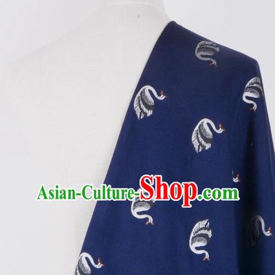 Chinese Traditional Costume Royal Palace Printing Swan Deep Blue Brocade Fabric, Chinese Ancient Clothing Drapery Hanfu Cheongsam Material