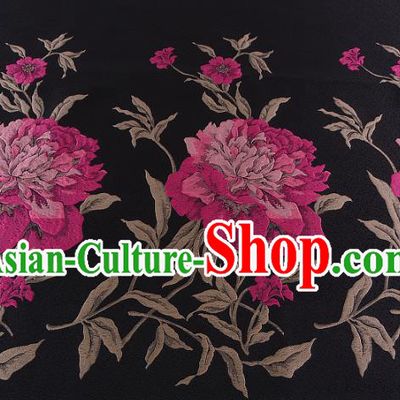 Chinese Traditional Costume Royal Palace Printing Peony Pattern Black Brocade Fabric, Chinese Ancient Clothing Drapery Hanfu Cheongsam Material