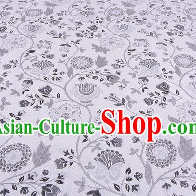 Chinese Traditional Costume Royal Palace Pattern White Brocade Fabric, Chinese Ancient Clothing Drapery Hanfu Cheongsam Material