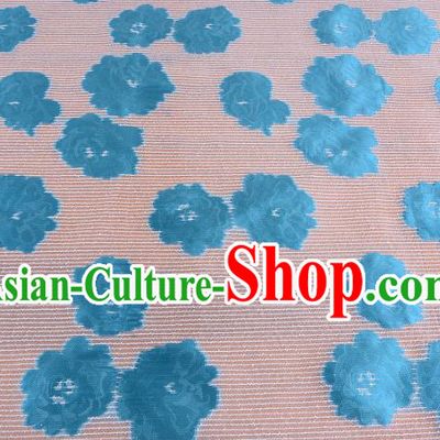 Chinese Traditional Costume Royal Palace Blue Flowers Pattern Brocade Fabric, Chinese Ancient Clothing Drapery Hanfu Cheongsam Material