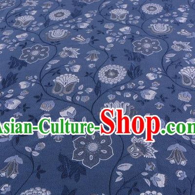 Chinese Traditional Costume Royal Palace Pattern Deep Blue Brocade Fabric, Chinese Ancient Clothing Drapery Hanfu Cheongsam Material