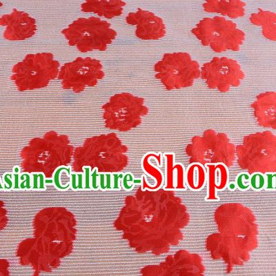 Chinese Traditional Costume Royal Palace Red Flowers Pattern Brocade Fabric, Chinese Ancient Clothing Drapery Hanfu Cheongsam Material