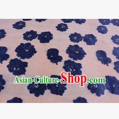 Chinese Traditional Costume Royal Palace Navy Flowers Pattern Brocade Fabric, Chinese Ancient Clothing Drapery Hanfu Cheongsam Material