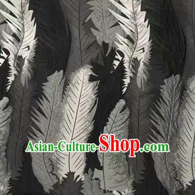 Chinese Traditional Costume Royal Palace Printing Feather Pattern Black Brocade Fabric, Chinese Ancient Clothing Drapery Hanfu Cheongsam Material