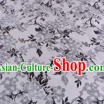 Chinese Traditional Costume Royal Palace Wintersweet Pattern White Brocade Fabric, Chinese Ancient Clothing Drapery Hanfu Cheongsam Material