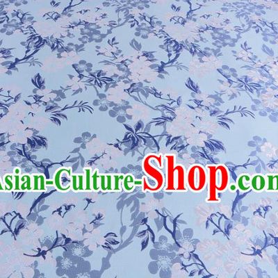 Chinese Traditional Costume Royal Palace Wintersweet Pattern Blue Brocade Fabric, Chinese Ancient Clothing Drapery Hanfu Cheongsam Material