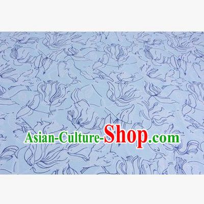Chinese Traditional Costume Royal Palace Flowers Pattern Blue Brocade Fabric, Chinese Ancient Clothing Drapery Hanfu Cheongsam Material