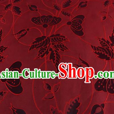 Chinese Traditional Costume Royal Palace Butterfly Pattern Red Brocade Fabric, Chinese Ancient Clothing Drapery Hanfu Cheongsam Material