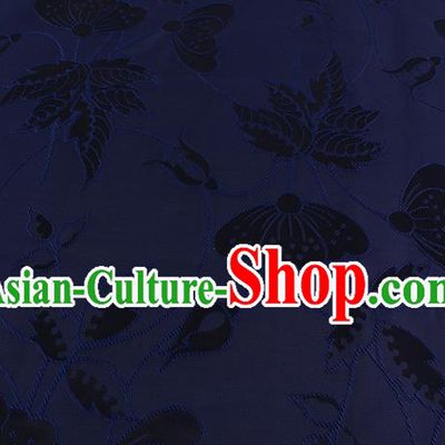 Chinese Traditional Costume Royal Palace Butterfly Pattern Navy Brocade Fabric, Chinese Ancient Clothing Drapery Hanfu Cheongsam Material