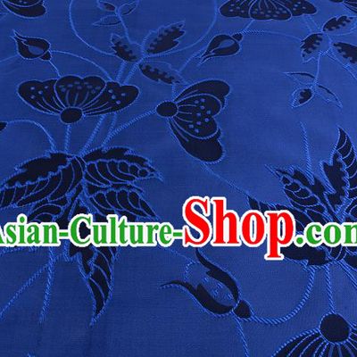 Chinese Traditional Costume Royal Palace Butterfly Pattern Blue Brocade Fabric, Chinese Ancient Clothing Drapery Hanfu Cheongsam Material