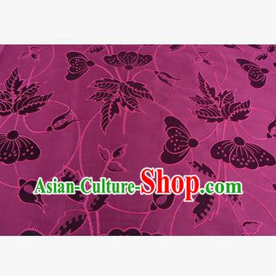 Chinese Traditional Costume Royal Palace Butterfly Pattern Rosy Brocade Fabric, Chinese Ancient Clothing Drapery Hanfu Cheongsam Material
