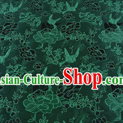 Chinese Traditional Costume Royal Palace Peony Pattern Green Brocade Fabric, Chinese Ancient Clothing Drapery Hanfu Cheongsam Material