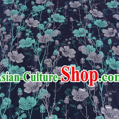 Chinese Traditional Costume Royal Palace Flowers Pattern Navy Brocade Fabric, Chinese Ancient Clothing Drapery Hanfu Cheongsam Material