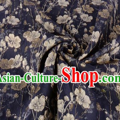 Chinese Traditional Costume Royal Palace Flowers Pattern Black Brocade Fabric, Chinese Ancient Clothing Drapery Hanfu Cheongsam Material