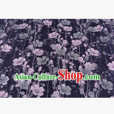 Chinese Traditional Costume Royal Palace Flowers Pattern Dark Blue Brocade Fabric, Chinese Ancient Clothing Drapery Hanfu Cheongsam Material
