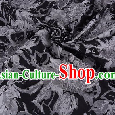 Chinese Traditional Costume Royal Palace Printing Peony Black Satin Brocade Fabric, Chinese Ancient Clothing Drapery Hanfu Cheongsam Material