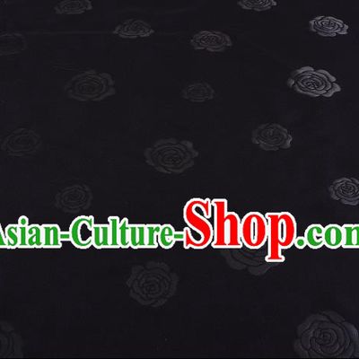 Chinese Traditional Costume Royal Palace Rose Pattern Black Satin Brocade Fabric, Chinese Ancient Clothing Drapery Hanfu Cheongsam Material