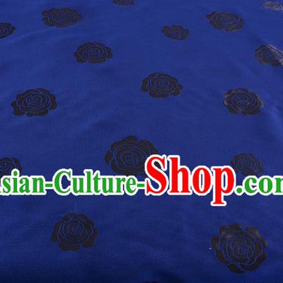 Chinese Traditional Costume Royal Palace Rose Pattern Blue Satin Brocade Fabric, Chinese Ancient Clothing Drapery Hanfu Cheongsam Material