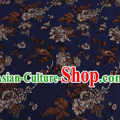 Chinese Traditional Costume Royal Palace Printing Flowers Dark Blue Satin Brocade Fabric, Chinese Ancient Clothing Drapery Hanfu Cheongsam Material