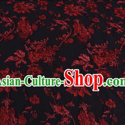 Chinese Traditional Costume Royal Palace Printing Flowers Black Satin Brocade Fabric, Chinese Ancient Clothing Drapery Hanfu Cheongsam Material