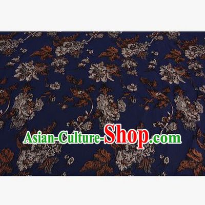 Chinese Traditional Costume Royal Palace Printing Flowers Deep Blue Satin Brocade Fabric, Chinese Ancient Clothing Drapery Hanfu Cheongsam Material