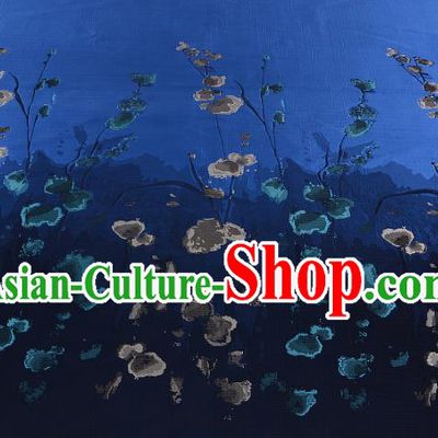 Chinese Traditional Costume Royal Palace Printing Flowers Blue Satin Brocade Fabric, Chinese Ancient Clothing Drapery Hanfu Cheongsam Material